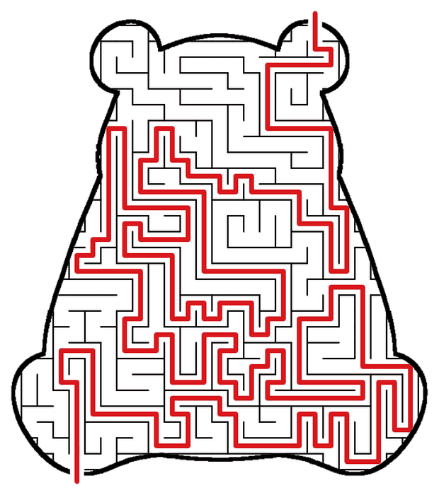 Solved Panda maze, the way through marked in red