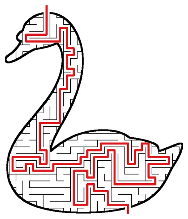 Solved Swan maze, the way through marked in red